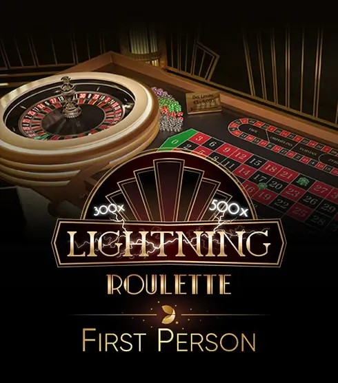 Official Live Dealer logo: First Person Lightning Roulette by Evolution at Lollyspins Casino