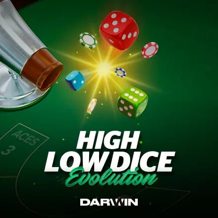 High Low Dice Evolution logo by Darwin Gaming at Lollyspins Casino